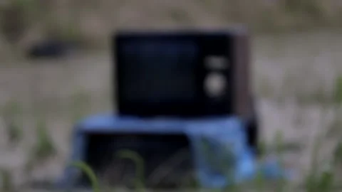 Big Soviet TV at the shooting range Stock Footage 195095604