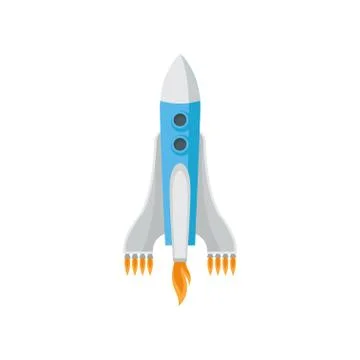 Big space rocket isolated on white background. Spaceship with nine engine fire Stock Illustration