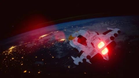 Big spaceship on the Earth orbit. elements furnished by nasa Stock Footage 129884795