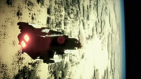 Big spaceship on the Earth orbit. elements furnished by nasa Stock Footage 135957208