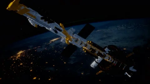 Big spaceship on the Earth orbit. elements furnished by nasa 库存影片 135957391