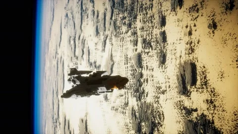 Big spaceship on the Earth orbit. elements furnished by nasa Stock Footage 140010957