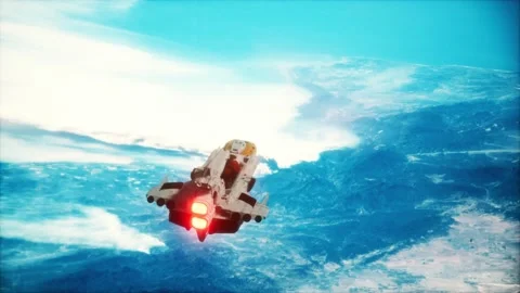Big spaceship on the Earth orbit. elements furnished by nasa Stock Footage 140011594