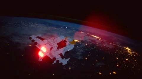 Big spaceship on the Earth orbit. elements furnished by nasa Stock Footage 141033840