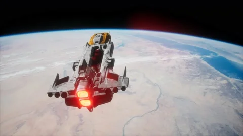 Big spaceship on the Earth orbit. elements furnished by nasa Stock Footage 141642187