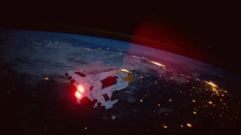 Big spaceship on the Earth orbit. elements furnished by nasa Stock Footage 142086684