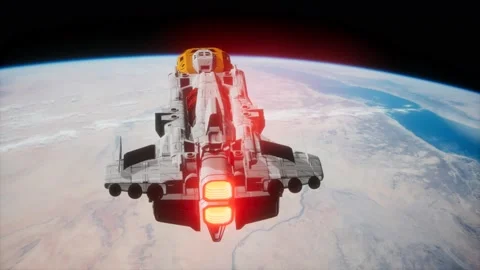Big spaceship on the Earth orbit. elements furnished by nasa Stock Footage 142550545