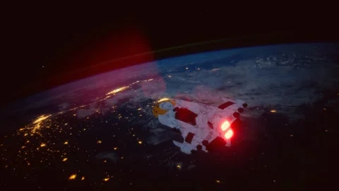 Big spaceship on the Earth orbit. elements furnished by nasa Vídeo Stock 145207983