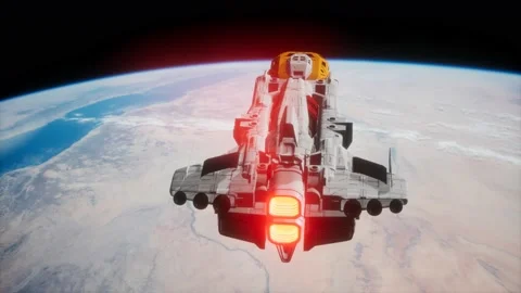 Big spaceship on the Earth orbit. elements furnished by nasa Vídeo Stock 152974026