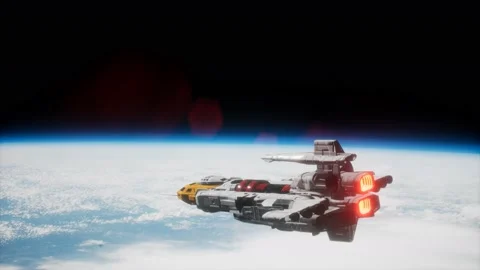 Big spaceship on the Earth orbit. elements furnished by nasa Видео 159742379