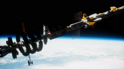 Big spaceship on the Earth orbit. elements furnished by nasa Видео 166945335