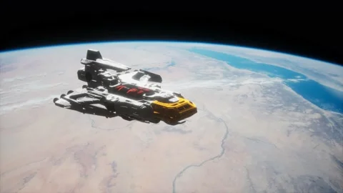 Big spaceship on the Earth orbit. elements furnished by nasa Видео 169744616