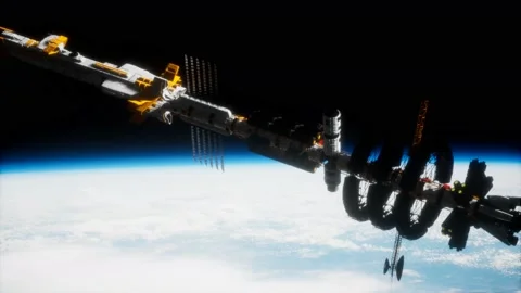 Big spaceship on the Earth orbit. elements furnished by nasa Stock-Footage 234164713