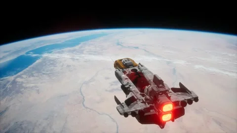 Big spaceship on the Earth orbit. elements furnished by nasa Stock-Footage 240946549