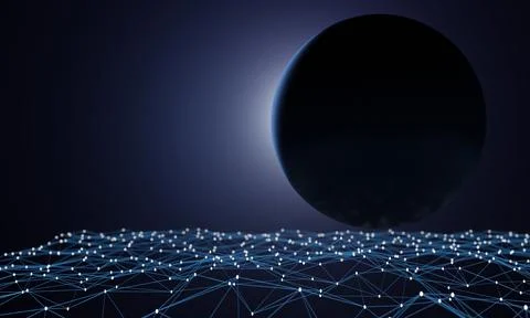 Big Sphere on Network connection dots and lines. Dark blue gradation backgrou Stock Illustration