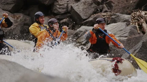 Big Splash In Slow Motion Whitewater Rafting Down A Huge Rapid Stock Footage 64308264