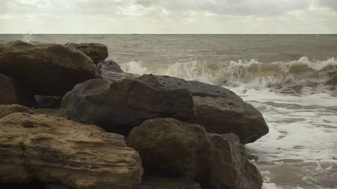 A big splash of water from the wave slow motion Stock Footage 81787172