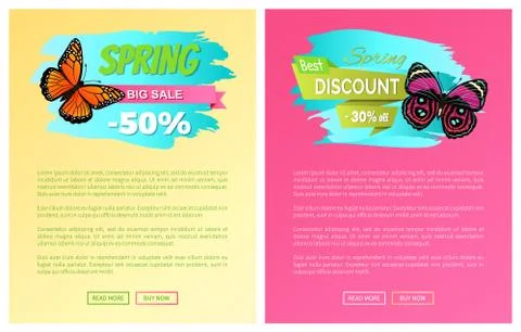 Big Spring Discount Labels on Posters Butterflies Stock Illustration
