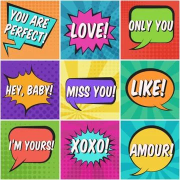 Big St. Valentines retro comic speech bubbles set Stock Illustration