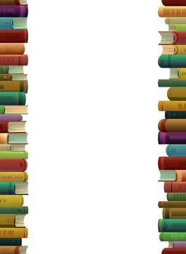 Big Stack of books seamless vertical frame. Cartoon style. Great collection.. Stock Illustration