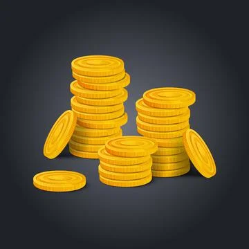 Big stack of golden coins on black background. Colorful glossy pile of money Stock Illustration