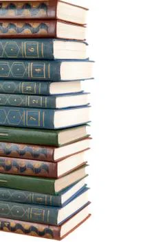 Big stack of old antique books, isolated Stock Photos
