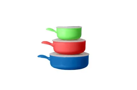 Big stack with pots and pans isolated over white Stock Photos