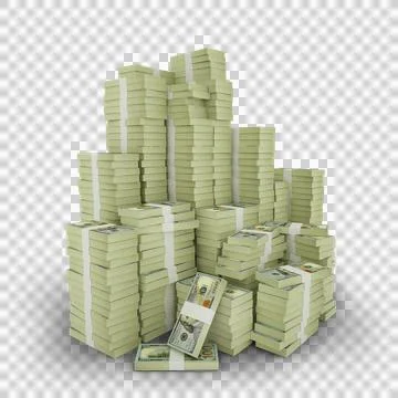 Big stacks of US dollar notes. A lot of money isolated on transparent background Stock Illustration
