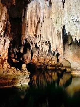 Big stalactite in a cave, Thakhek loop, Laos Stock Photos