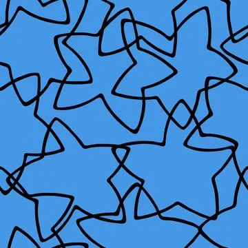 Big Star Fish Seamless Pattern. Background with Hand Drawn Doodle Cute Sea Star. Stock Illustration