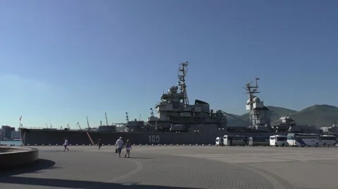 Big State Ship is Standing in Seaport Near Bus Station Stock Footage 65303595