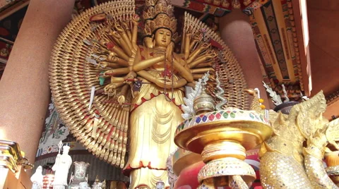 Big statue of a Thousand Hands Guanyin in chinese temple Stock Footage 47740971