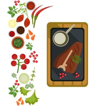 Big Steak on Plate. Vector Illustration Illustrazione stock