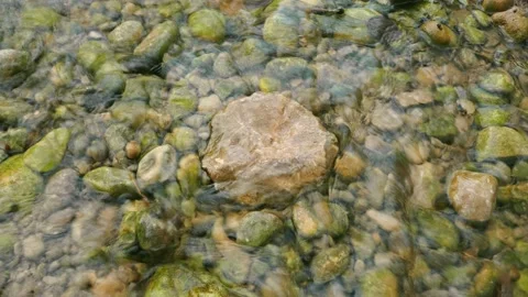 Big stone in the middle of a stream of clear water. Stock Footage 217414819