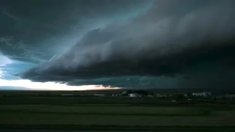 Big Storm Shelf Cloud Drifting Over Farm Land Time Lapse Stock Footage 239209130