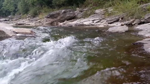 Big stounes in the mountain river Stock Footage 71625014