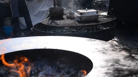 Big stoves for barbecue Stock Footage 97207894