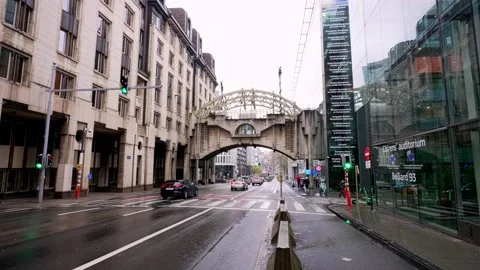 Big Street in Central Part of Brussels, Belgium Stock Footage 243000417