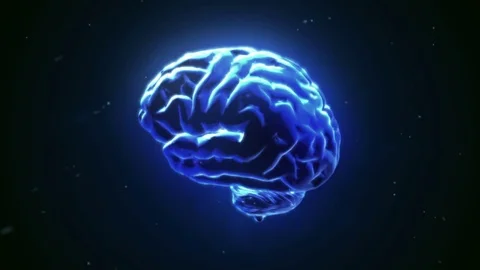Big strong brain pulsing in blue Stock Footage