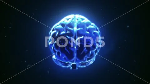 Big strong brain pulsing in blue 3d illustration Stock Illustration