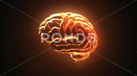 Big strong brain pulsing in orange 3d illustration Stock Illustration