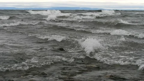 Big strong waves of lake Baikal. Stock Footage 142178489