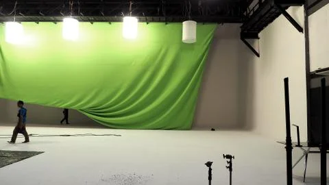 Big studio with green screen. Stock Photos