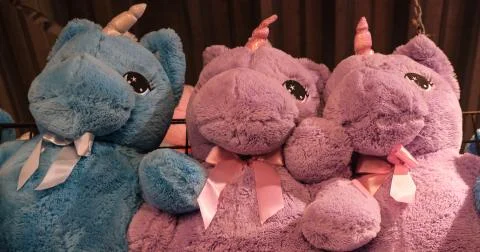 Big stuffed animals which can be won at the fair Stock Photos