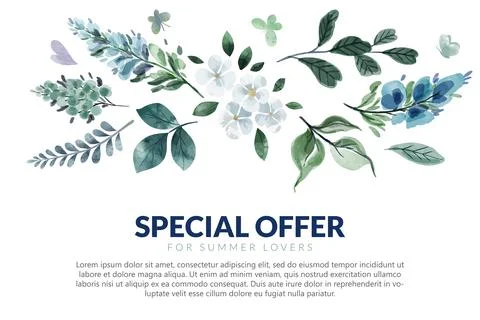 Big summer banner with abstract blue flowers Stock Illustration