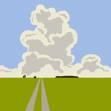 Big summer cumulus cloud in the blue sky and horizon. Stock Illustration