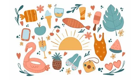 Big summer set, summer vibes Stock Illustration