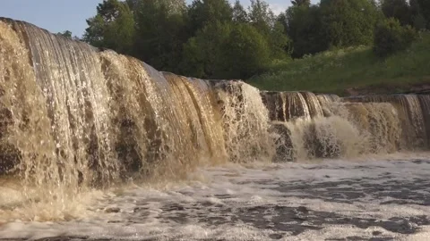 Big Summer Waterfall Looped; Medium Angle Stock Footage 209939668
