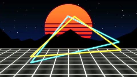 Big sun and neon triangles with neon grid in galaxy Stock-Footage 240280089