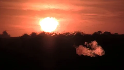 Big Sun Ball big methane Gas Flare global warming Stock Footage 104765299